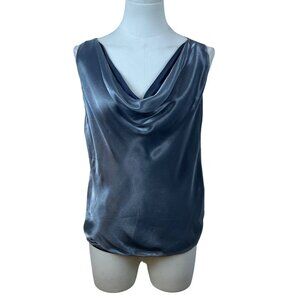 Dusan Womens Gray 100% Silk Sleeveless Draped Neck Blouse Size L